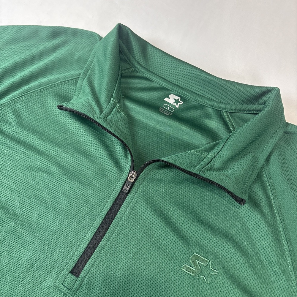 Starter Dri-Star Quarter Zip Shirt Mens Size Large Long Sleeve Green Lightweight